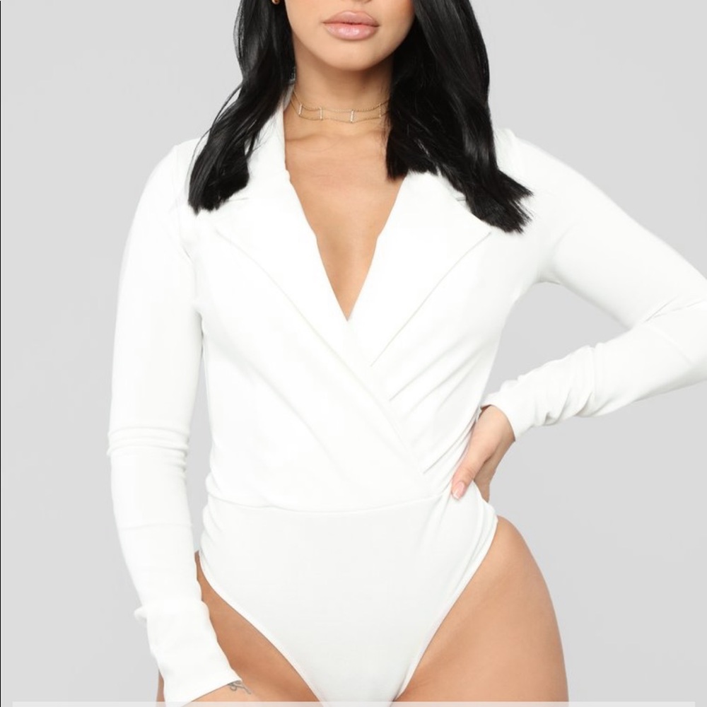 Fashion Nova White “Blazer-like” Bodysuit